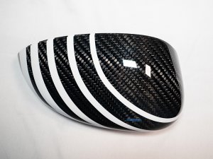 FIAT 500 Mirror Covers - Carbon Fiber - White Racing Stripe w/ Black Scorpion V2
